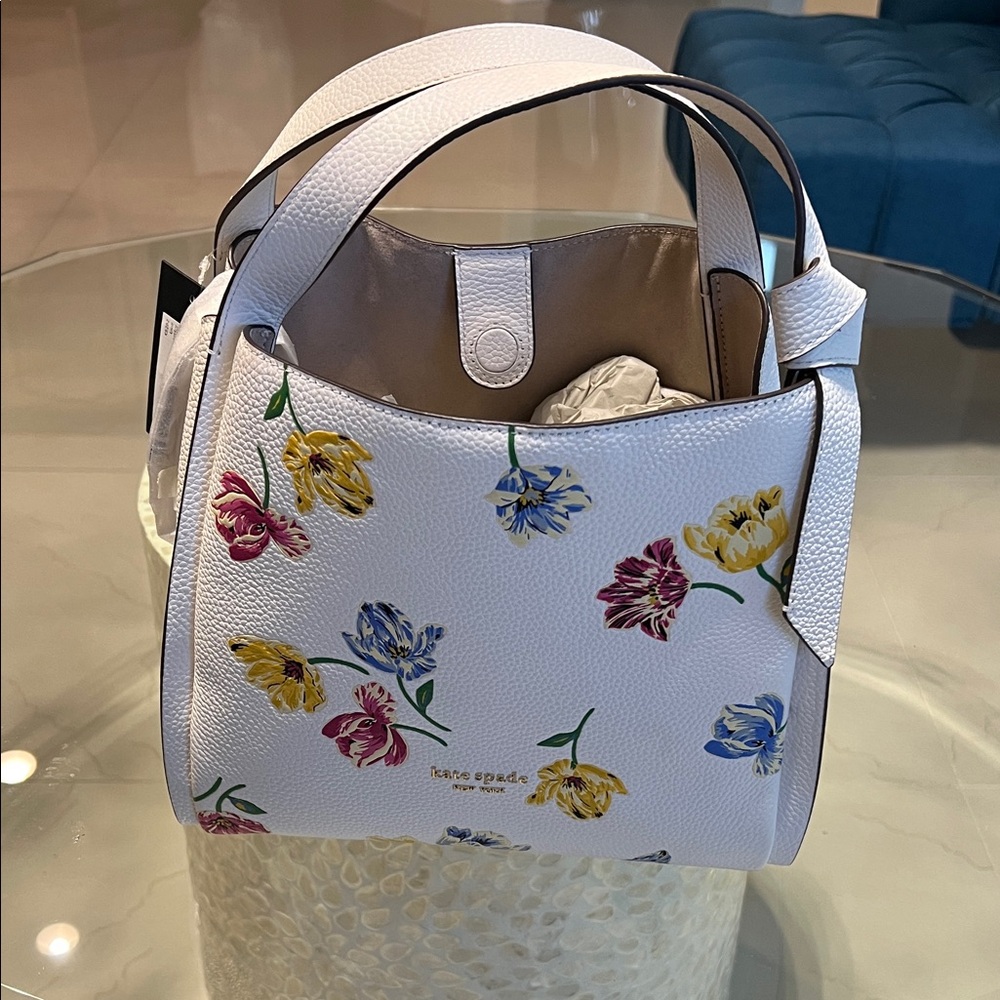 NWT Kate Spade White Bag Colorful Floral Design with Matching wallet